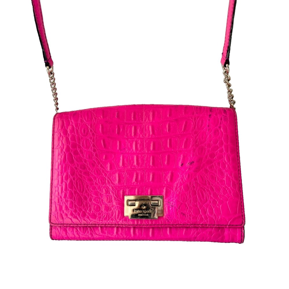 Kate Spade Hot Pink Croc Texture Leather Crossbody Bag - READ